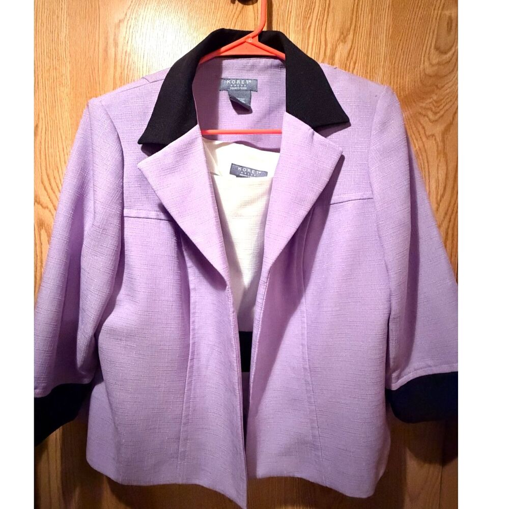 Koret Women’s Petite 14P 2 Piece Blazer Tank Set Purple Black Ivory Colorblock